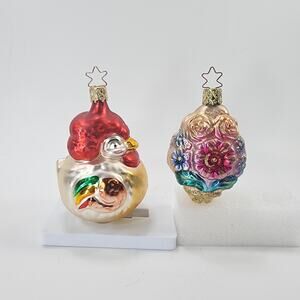 Glass Blown Chicken & Bouquet Christmas Ornament Set